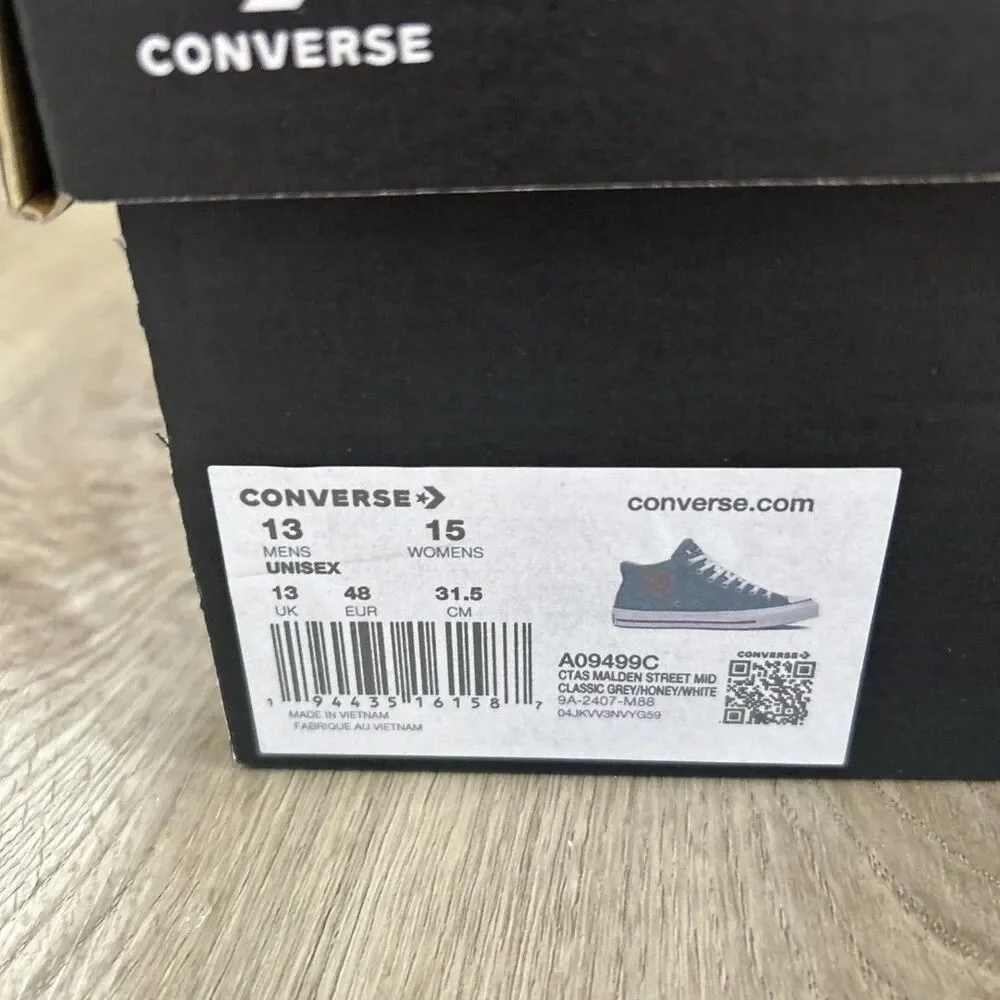 Converse CTAS Malden Street Mid Canvas Mens 13 Gray Shoes Sneakers A09499C NEW